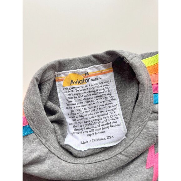 AVIATOR NATION Grey Neon Rainbow Bolt Embroidery Fleece Crop Sweatshirt, Size M - Picture 13 of 16